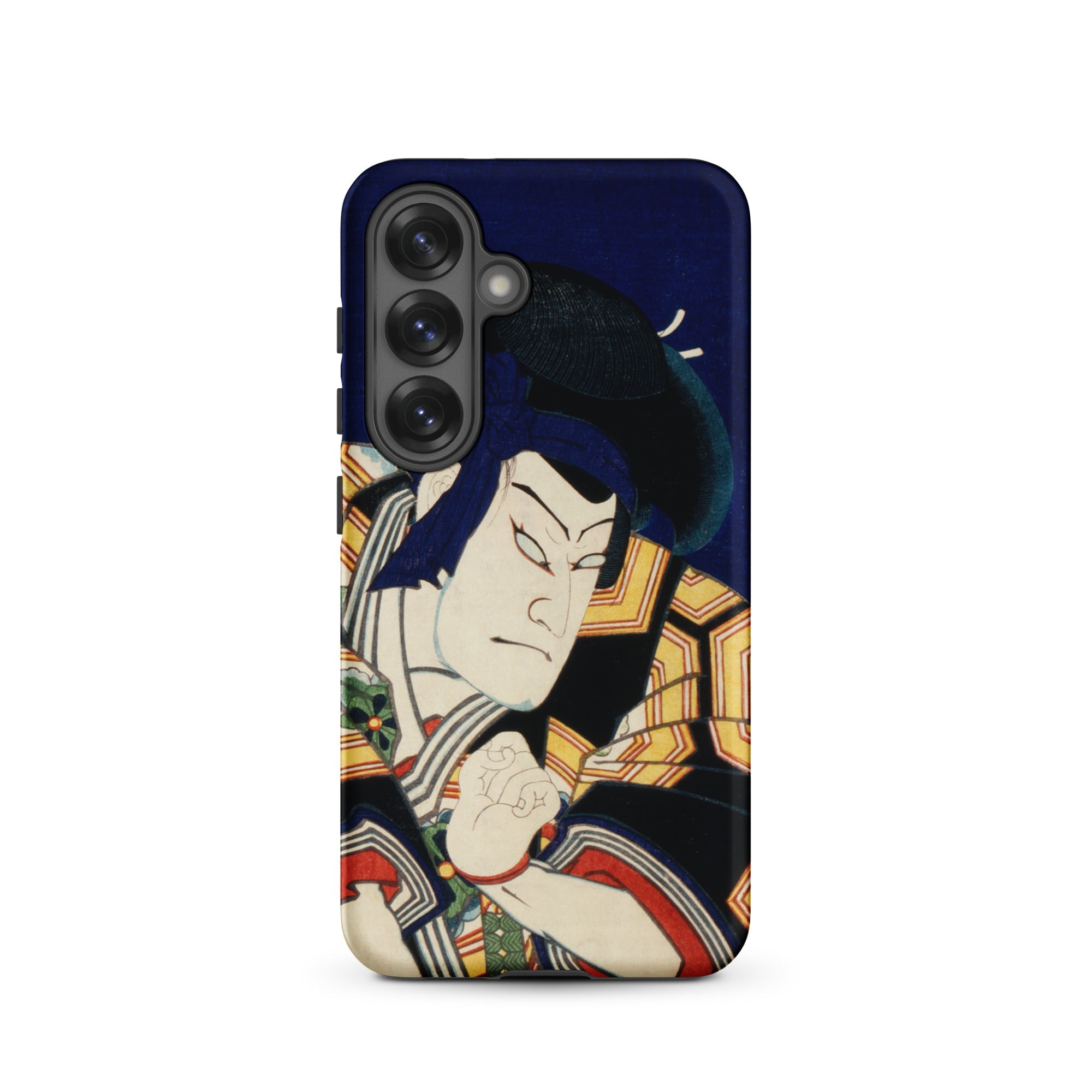 Samurai Toyohara Kunichika Actor Portrait Samsung Case, Galaxy S25 / Matte, Dark Blue Phone Case Traditional Japanese Ukiyo e Style