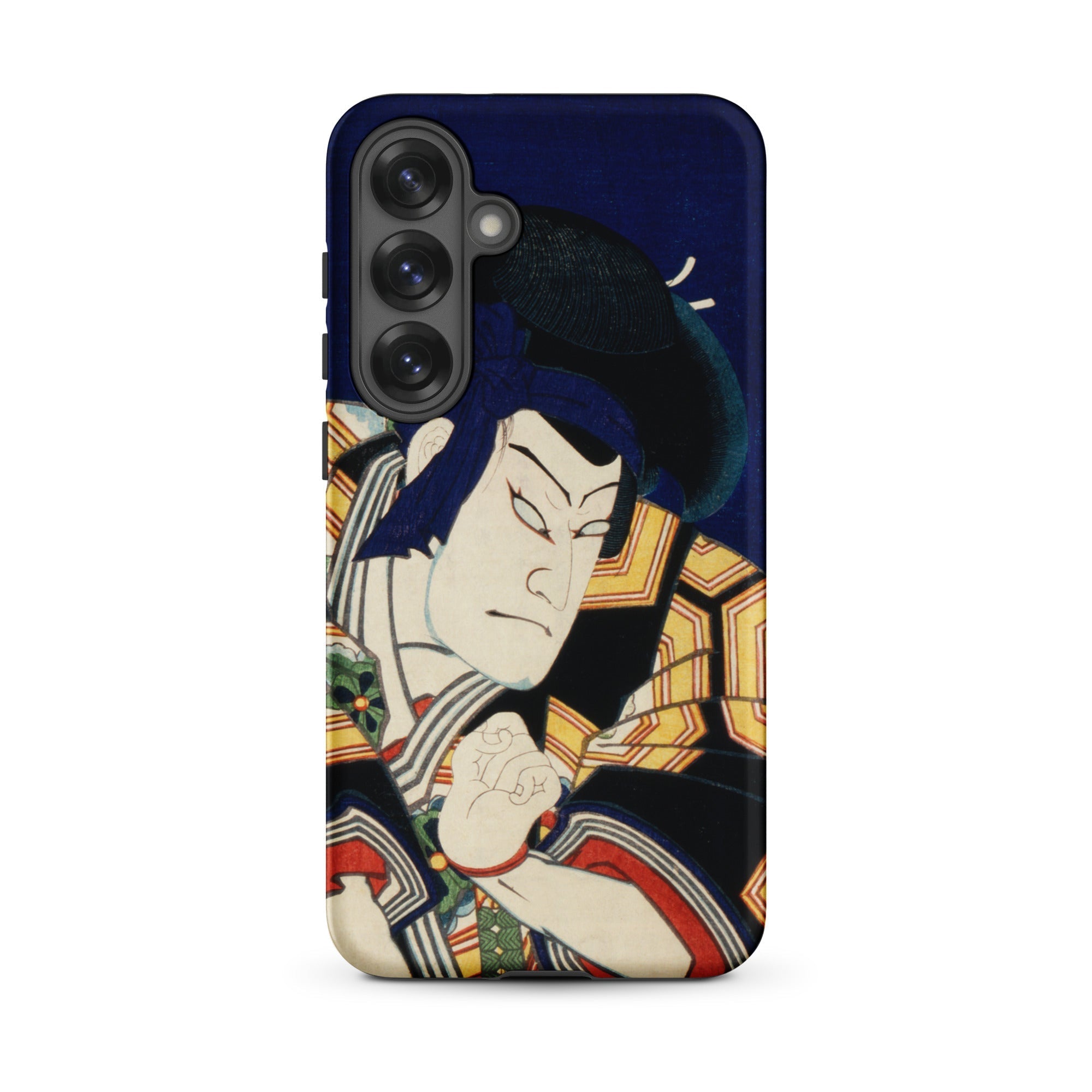 Samurai Toyohara Kunichika Actor Portrait Samsung Case, Galaxy S25 Plus / Matte, Dark Blue Smartphone Case Japanese Ukiyo e Print Kabuki