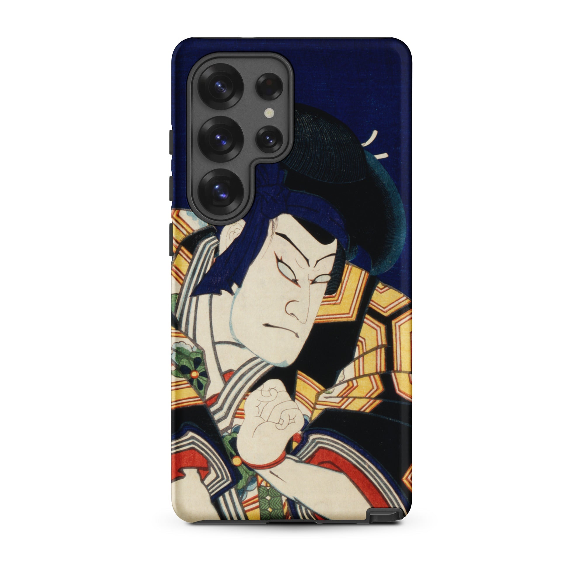Samurai Toyohara Kunichika Actor Portrait Samsung Case, Galaxy S25 Ultra / Matte, Smartphone Dark Blue Case Ukiyo e Style Illustration