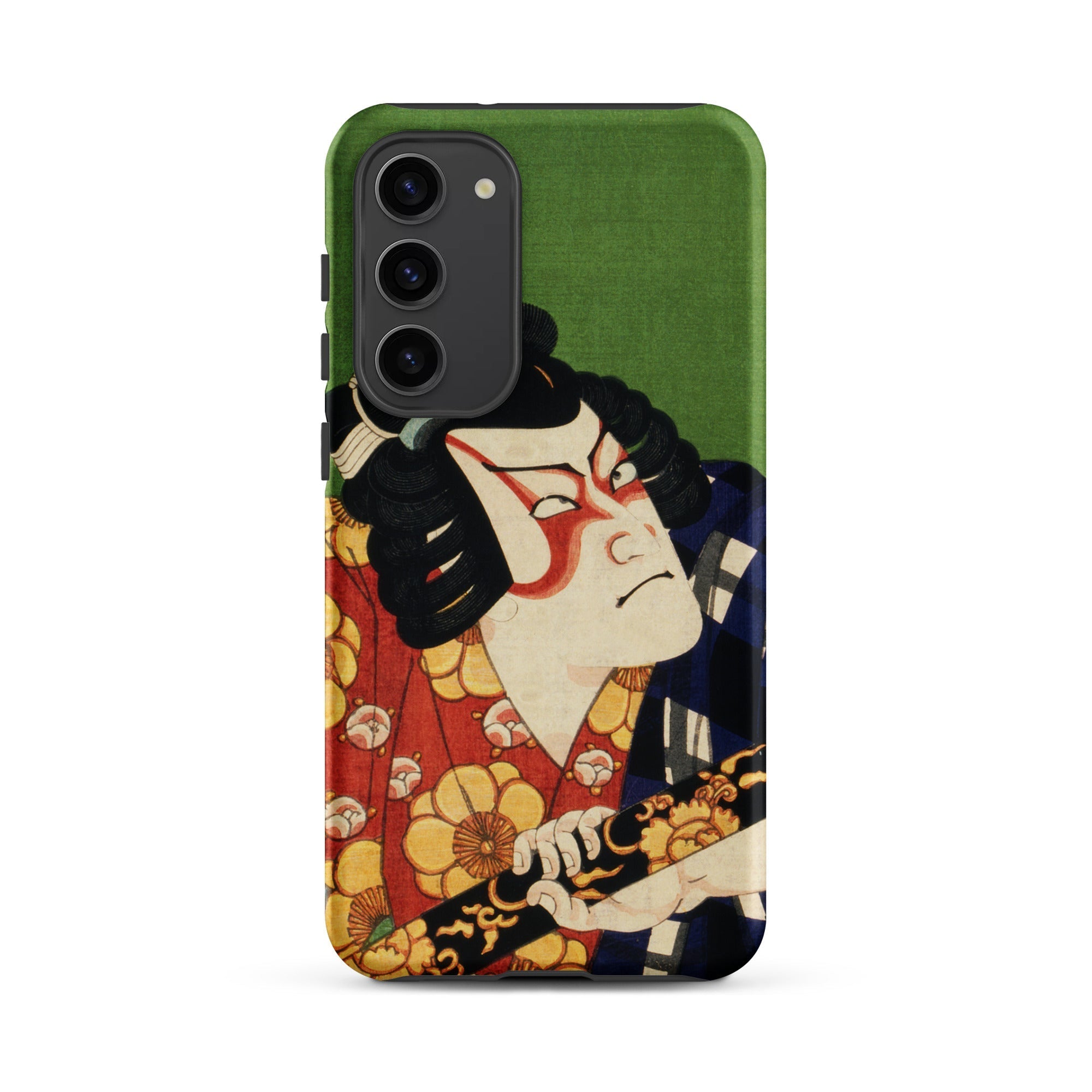 Samurai Toyohara Kunichika Kabuki Samsung Case, Galaxy S23 Plus / Matte, Green Red Phone Case Traditional Japanese Kabuki Actor