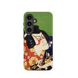 Samurai - Toyohara Kunichika Kabuki Samsung Case, Galaxy S24 / Matte, Green Phone Case Japanese Ukiyo-e Style Illustration Kabuki
