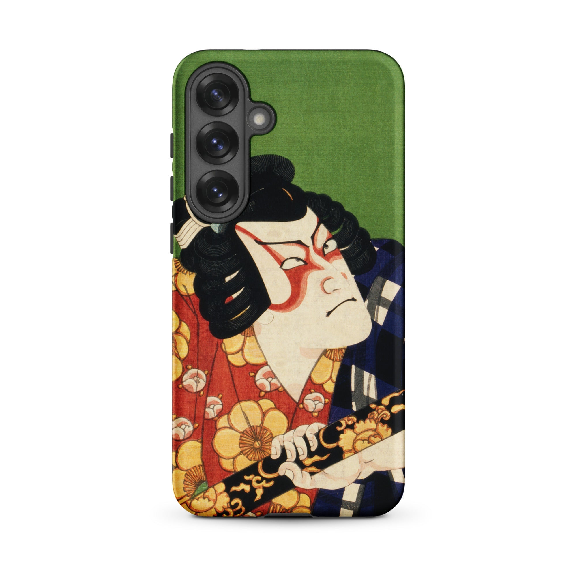 Samurai Toyohara Kunichika Kabuki Samsung Case, Galaxy S25 Plus / Matte, Green Phone Case Traditional Japanese Ukiyo e Print Kabuki