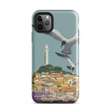 San Francisco Travel Poster Phone Case Iphone 11 Pro Max / Gloss Sleek Light Blue Stylized Illustration Seagulls Telegraph Hill Rises,