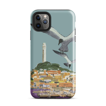 San Francisco Travel Poster Phone Case Iphone 11 Pro Max / Gloss Sleek Light Blue Stylized Illustration Seagulls Telegraph Hill Rises,