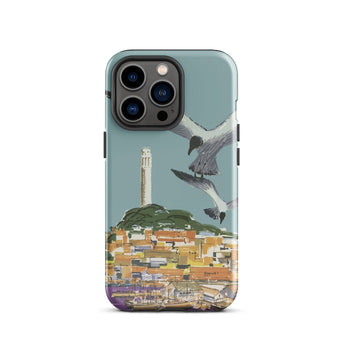 San Francisco Travel Poster Phone Case Iphone 13 Pro / Gloss Teal-colored Stylized Illustration Seagulls Flight Coastal Telegraph Hill