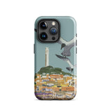 San Francisco Travel Poster Phone Case Iphone 15 Pro / Gloss Teal-colored Stylized Illustration Seagulls Flight Coastal Telegraph Hill