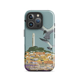 San Francisco Travel Poster Phone Case Iphone 16 Pro / Gloss Teal Stylized Illustration Seagulls Flight Coastal Telegraph Hill Rises,