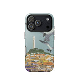 San Francisco Travel Poster Phone Case Iphone 17 Pro / Gloss Light Blue Stylized Illustration Seagulls Flight Telegraph Hill Rises,