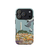 San Francisco Travel Poster Phone Case Iphone 17 Pro / Matte Teal-colored Stylized Illustration Coastal Town Buildings Telegraph Hill