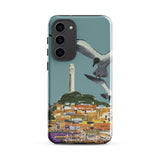 San Francisco Travel Poster Phone Case Samsung Galaxy S23 Plus / Gloss Teal-colored Stylized Illustration Seagulls Flight Coastal Telegraph