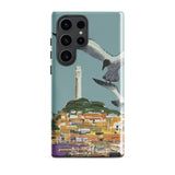 San Francisco Travel Poster Phone Case Samsung Galaxy S23 Ultra / Gloss Sleek Stylized Illustration Seagulls Flight Coastal Telegraph Hill