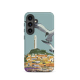 San Francisco Travel Poster Phone Case Samsung Galaxy S24 / Matte Teal Stylized Illustration Seagulls Flight Coastal Telegraph Hill Rises,
