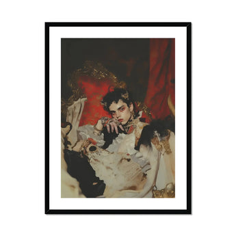 Santino - Queer Vampire King Art Print, Framed Artistic Portrait Photograph Dramatic Red Cream Tones