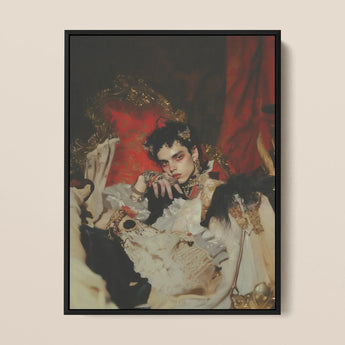 Santino - Queer Vampire King Art Print / Canvas Black-framed Portrait Person Ornate White Gold Embellished Attire Queer Vampire King, King
