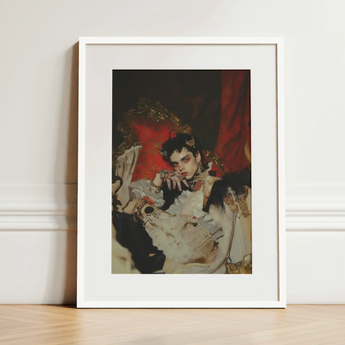 Santino - Queer Vampire King Art Print / Canvas White-framed Art Print Portrait Individual Ornate Dark-toned Attire Queer Vampire King,