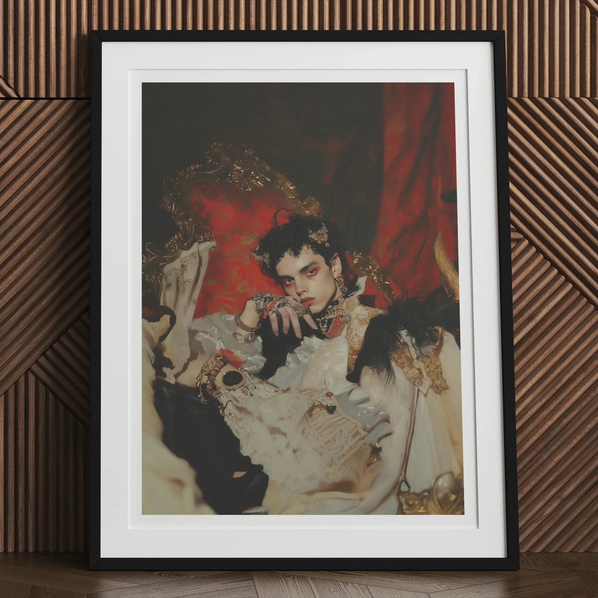 Santino - Queer Vampire King Art Print, Framed Portrait Photograph Young Man Dark Curly Hair