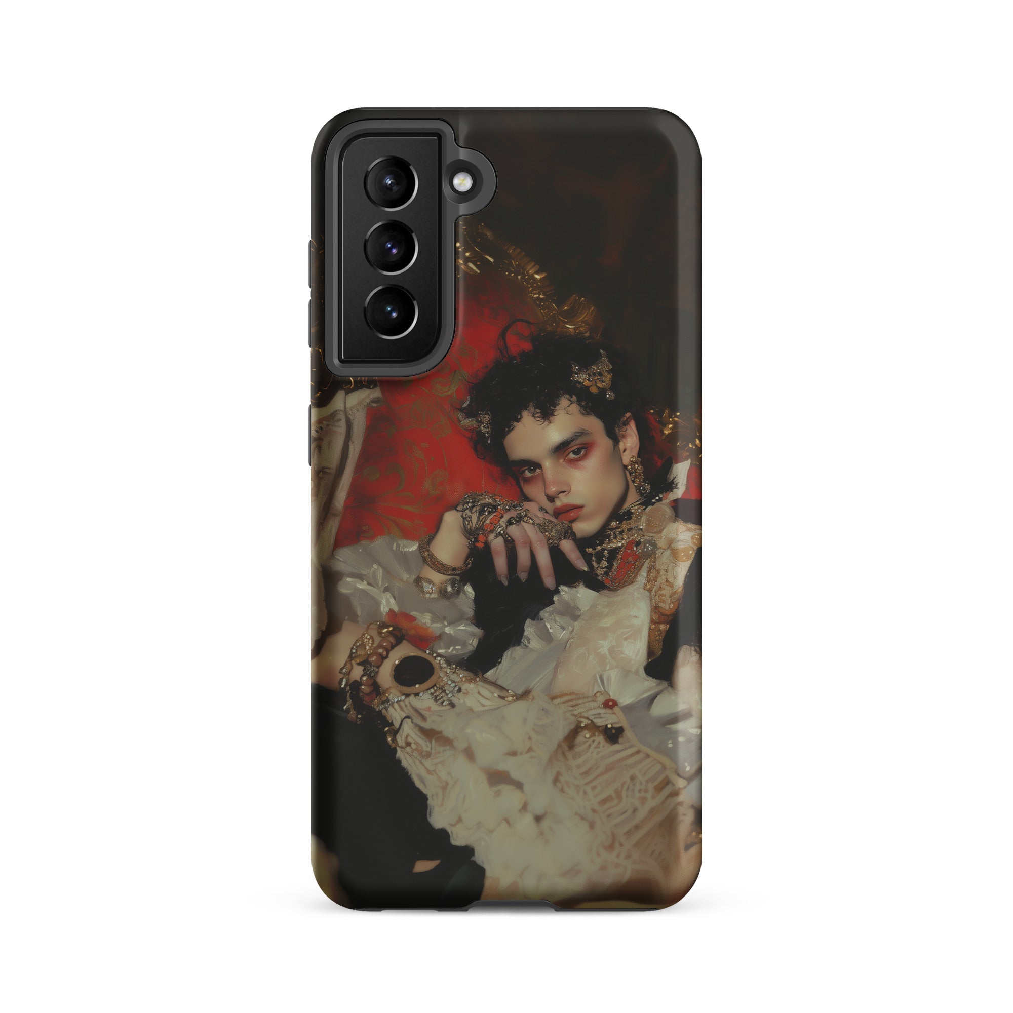 Santino Queer Vampire King Samsung Case, Galaxy S21 Fe / Matte, Black Phone Case Dramatic Portrait Person Elaborate Antique Style