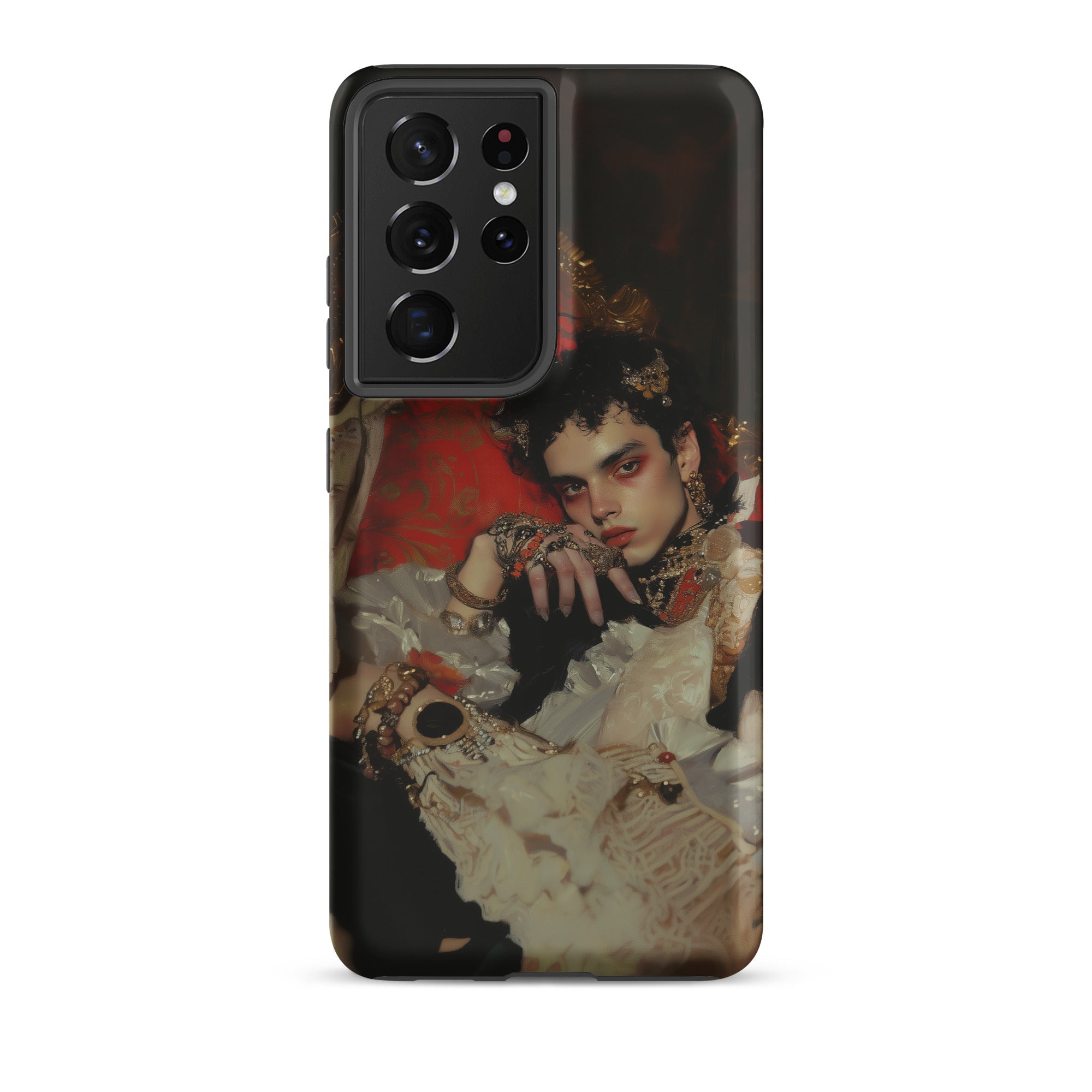 Santino Queer Vampire King Samsung Case, Galaxy S21 Ultra / Matte, Black Smartphone Case Portrait Person Elaborate Antique Style Attire