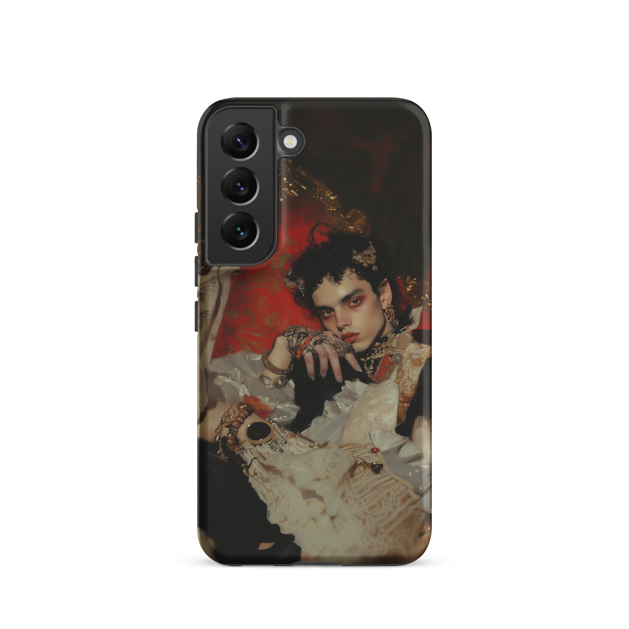 Santino Queer Vampire King Samsung Case, Galaxy S22 / Matte, Black Smartphone Case Portrait Person Dark Hair Elaborate
