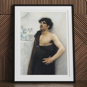 Young Man in Reverie - John Singer Sargent Art Print, Framed Portrait Painting Shirtless Man Dark Curly Hair