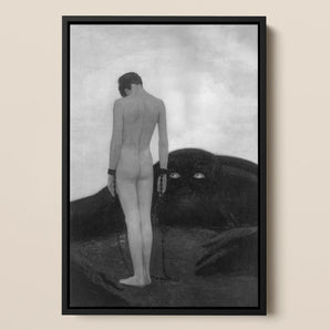 Feeling of Dependency - Sascha Schneider Framed Canvas, 12x18’’ / 31x46cm / Black Floating Frame, Framed Black White Painting Nude Figure