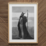 Death - Sascha Schneider Art Print, 20x30’’ / 51x76cm / Natural Frame / 2’’ Matboard, Framed Black White Artwork Horned Figure Staff