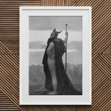 Death - Sascha Schneider Art Print, 20x30’’ / 51x76cm / White Frame / 2’’ Matboard, Framed Black White Print Horned Bearded Figure Cape