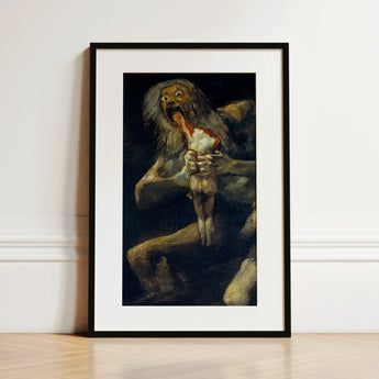 Saturn Devouring His Son - Francisco De Goya Art Print / Canvas Black-framed Art Print Dark Textured Painting Grotesque Figure Saturn