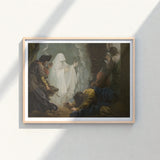 Framed Classical Oil Painting Dramatic Scene Figures Period Benjamin West Art, Moonlight Breaks, Witch’s Gesture