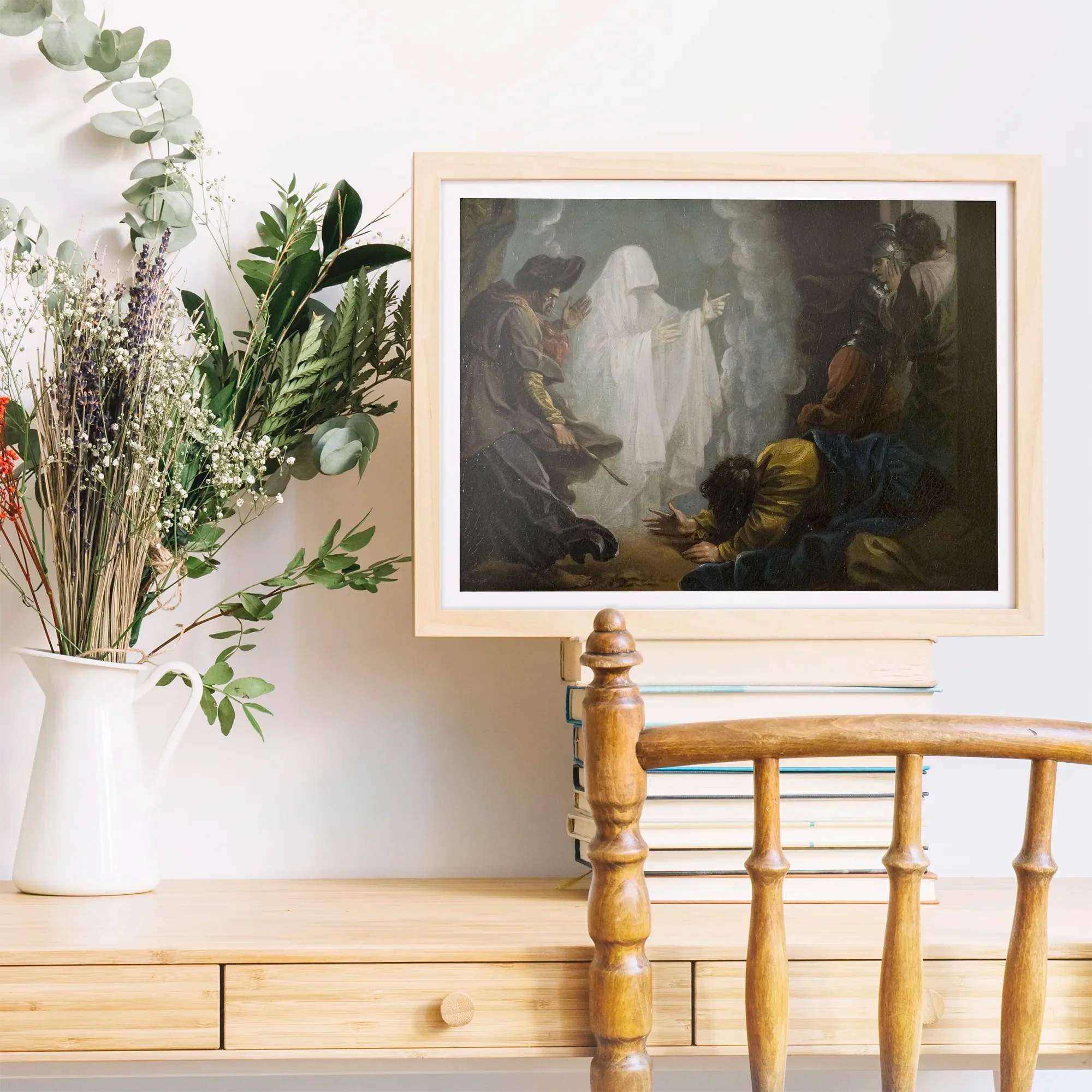 Saul and the Witch of Endor - Benjamin West Art Print, Framed Art Print Ghostly Figure People