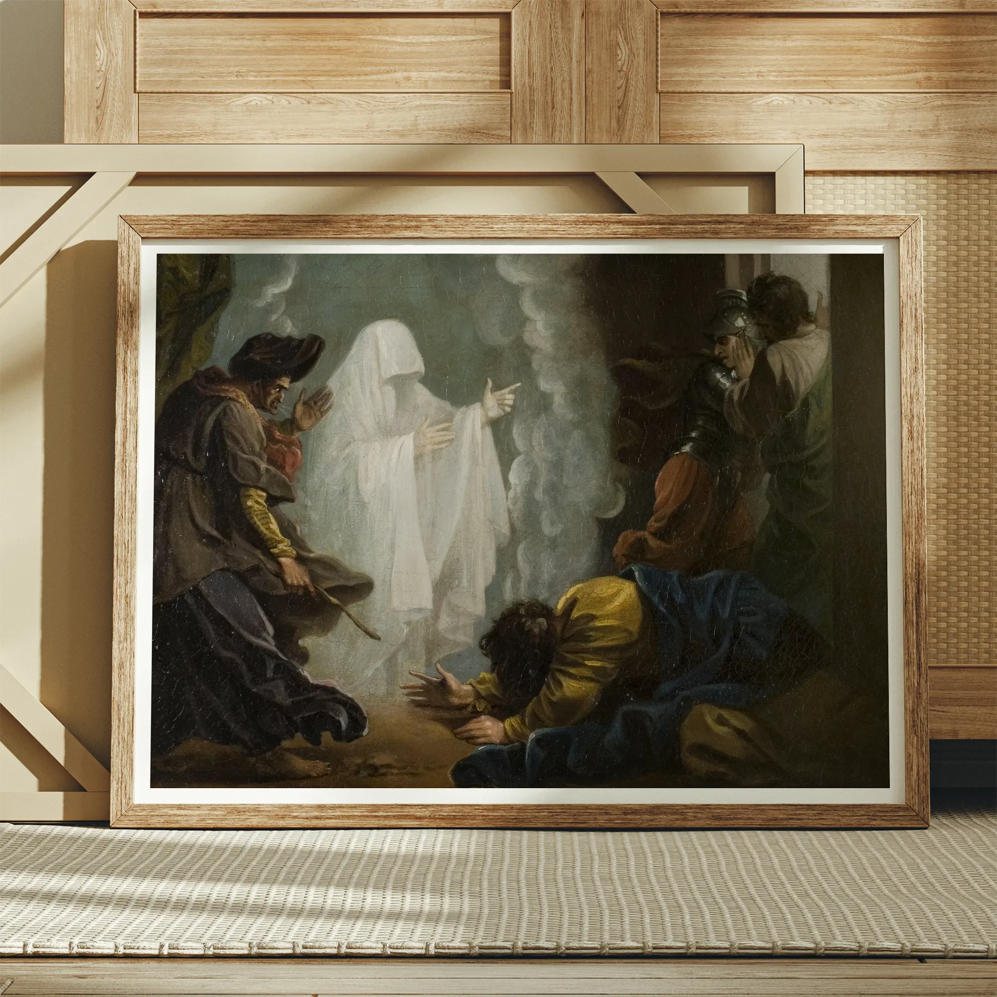 Saul and the Witch of Endor - Benjamin West Art Print, Framed Painting Ghostly Figure Men
