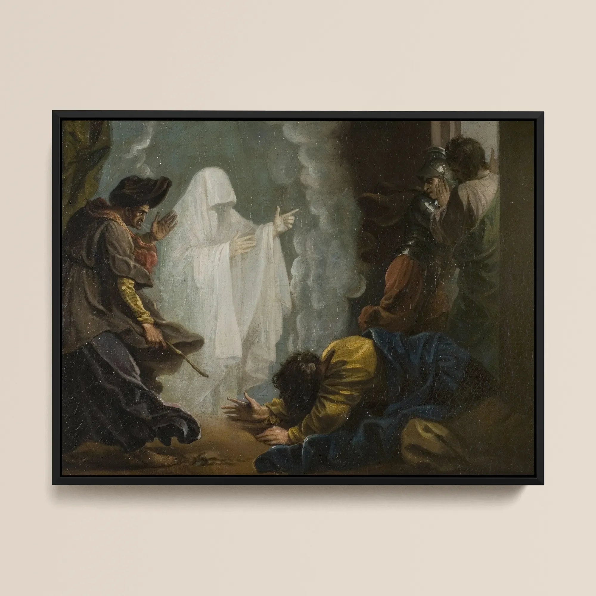 Saul and the Witch of Endor - Benjamin West Framed Canvas, 16x12’’ / 41x31cm / Black Floating Frame, Framed Painting Ghostly Figure Among