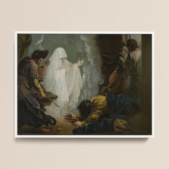 Saul and the Witch of Endor - Benjamin West Framed Canvas, 16x12’’ / 41x31cm / White Floating Frame, Painting Witch Endor Samuel’s Ghost