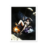 Feet to the Fire - Surreal Gay Pirate Fantasy Art Print, Scantily-clad Woman Moon’s Surface Campfire Rod