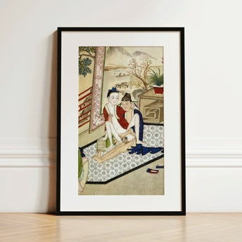 Scholar and Actor - Chinese Homoerotic Art Print / Canvas Black-framed Artwork Traditional East Asian-style Illustration Two Figures
