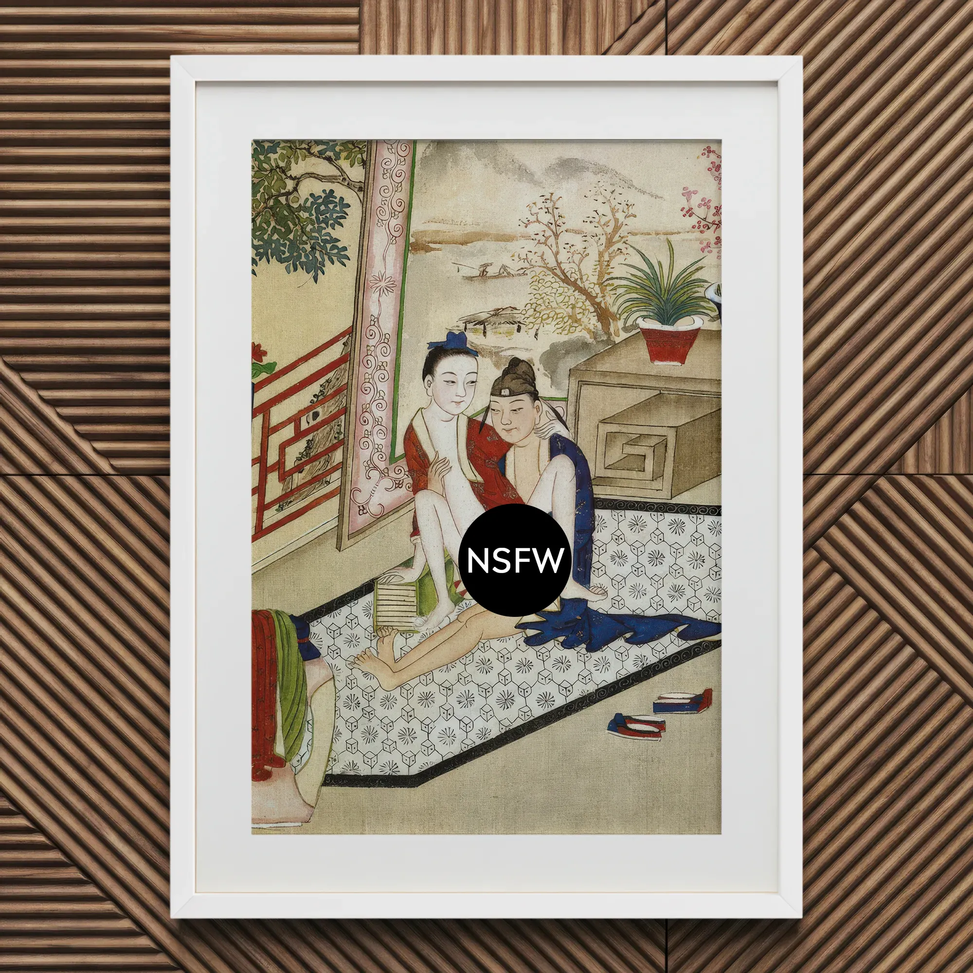 Scholar and Actor - F. M. Bertholet Collection Art Print, Framed Painting Intimate Scene Two East Asian Figures