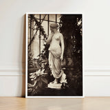 Sculpture of Venus Art Print / Canvas Framed Black-and-white Photograph Classical Marble Statue Draped Female Turns, Sepia Toning Warms,