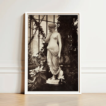 Sculpture of Venus Art Print / Canvas White-framed Black-and-white Photographic Classical Marble Statue Ornate Turns, Sepia Toning Warms,