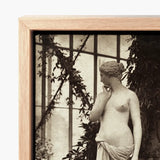 Sculpture of Venus Art Print / Canvas Framed Black-and-white Photograph Classical Statue Curly Hair Draped Marble Turns, Sepia Toning