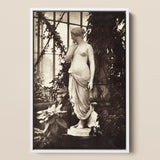 Sculpture of Venus Art Print / Canvas Framed Black-and-white Photograph Classical Marble Statue Draped Female Turns, Sepia Toning Warms,