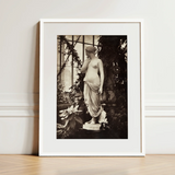 Sculpture of Venus Art Print / Canvas Framed Black-and-white Photograph Classical Marble Statue Elegantly Draped Turns, Sepia Toning Warms,