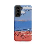 He and Sea Beach - Mikulas Galanda Phone Case Samsung Galaxy S21 Fe / Matte Blue Red Illustrated Phone Case Stylized Beach Scene Mikulas