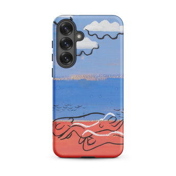 He and Sea Beach - Mikulas Galanda Phone Case Samsung Galaxy S25 Plus / Matte Phone Case Stylized Beach Scene Blue Sky White Mikulas