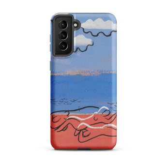 He and Sea Beach - Mikulas Galanda Samsung Case, Galaxy S21 Plus / Matte, Blue Red Smartphone Case Beach Ocean Scene Design