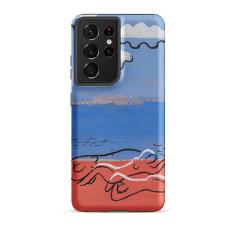 He and Sea Beach - Mikulas Galanda Samsung Case, Galaxy S21 Ultra / Matte, Smartphone Case Blue Sky Red Ground Abstract Black