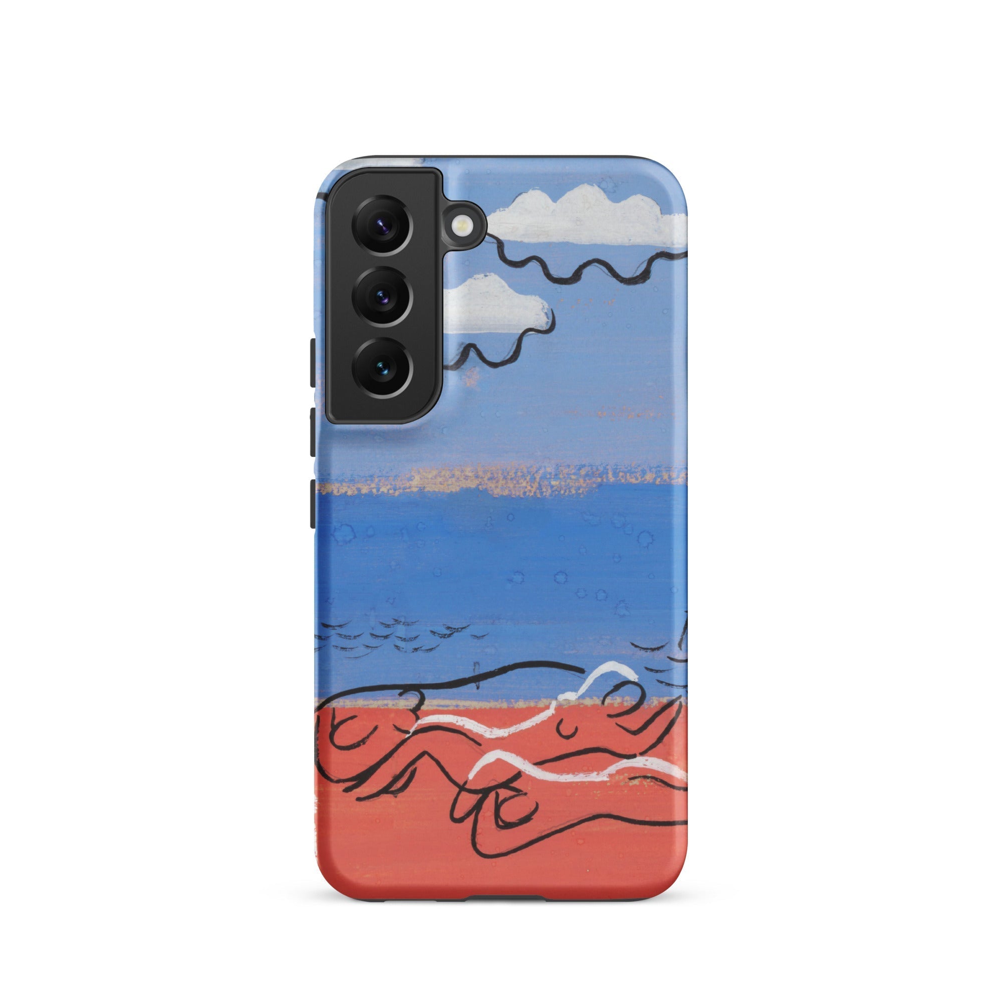 He and Sea Beach - Mikulas Galanda Samsung Case, Galaxy S22 / Matte, Smartphone Case Landscape Painting Blue Sky Red Ground