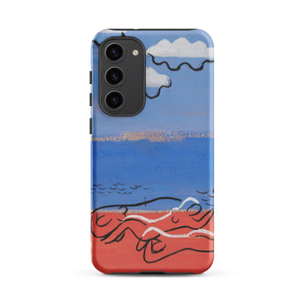 He and Sea Beach - Mikulas Galanda Samsung Case, Galaxy S23 Plus / Matte, Smartphone Case Blue Sky Clouds Body Water Red