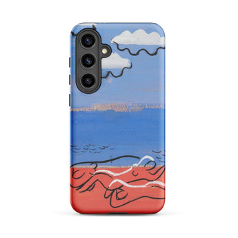 He and Sea Beach - Mikulas Galanda Samsung Case, Galaxy S24 Plus / Matte, Blue Red Smartphone Case Landscape Design Clouds Water