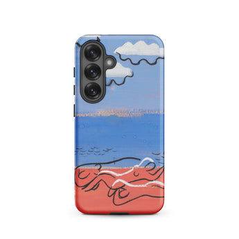 He and Sea Beach - Mikulas Galanda Samsung Case, Galaxy S25 / Matte, Smartphone Case Blue Red Abstract Landscape Design Clouds