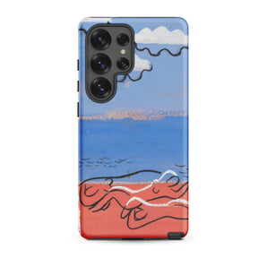He and Sea Beach - Mikulas Galanda Samsung Case, Galaxy S25 Ultra / Matte, Phone Case Blue Sky Red Ground Abstract Human